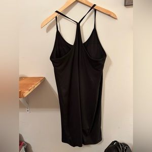 Athletic, built in bra and shorts, black dress, tback; brand new